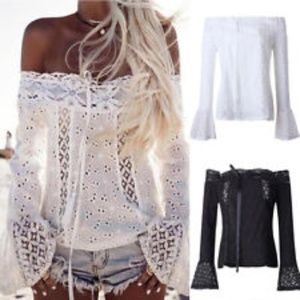 Open Fashion Summer Off Shoulder Shirt Lace Up Top
